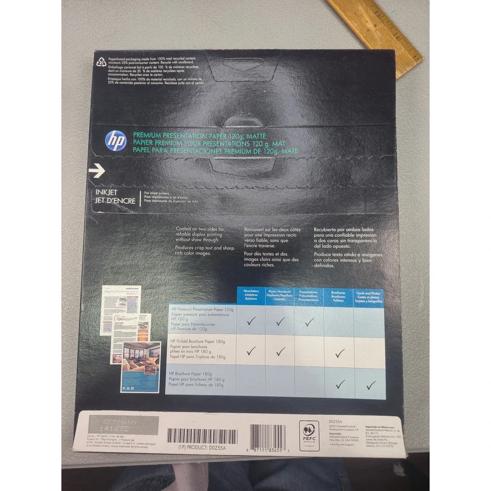 HP Premium Presentation‎ Paper 120g Matte 8.5x11 100 Sheets Q120G D0Z55A Inkjet